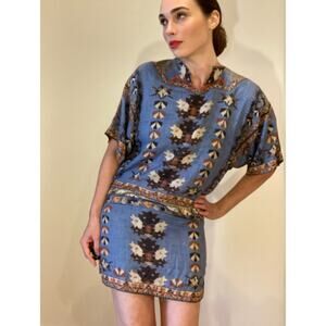 Isabel Marant Mini Dress Tunic Lyocell Soft Fabric Tribal Aztec Print Sz 1 Small